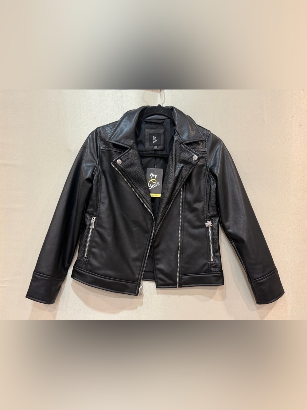 art class Black Faux Leather Moto Jacket with Silver Hardware